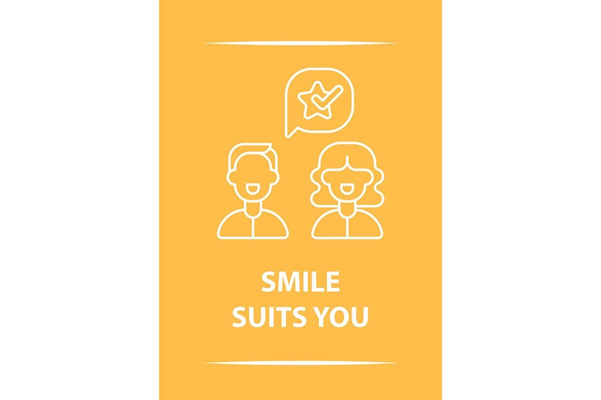 Happy and positive messages postcard with linear glyph icon set