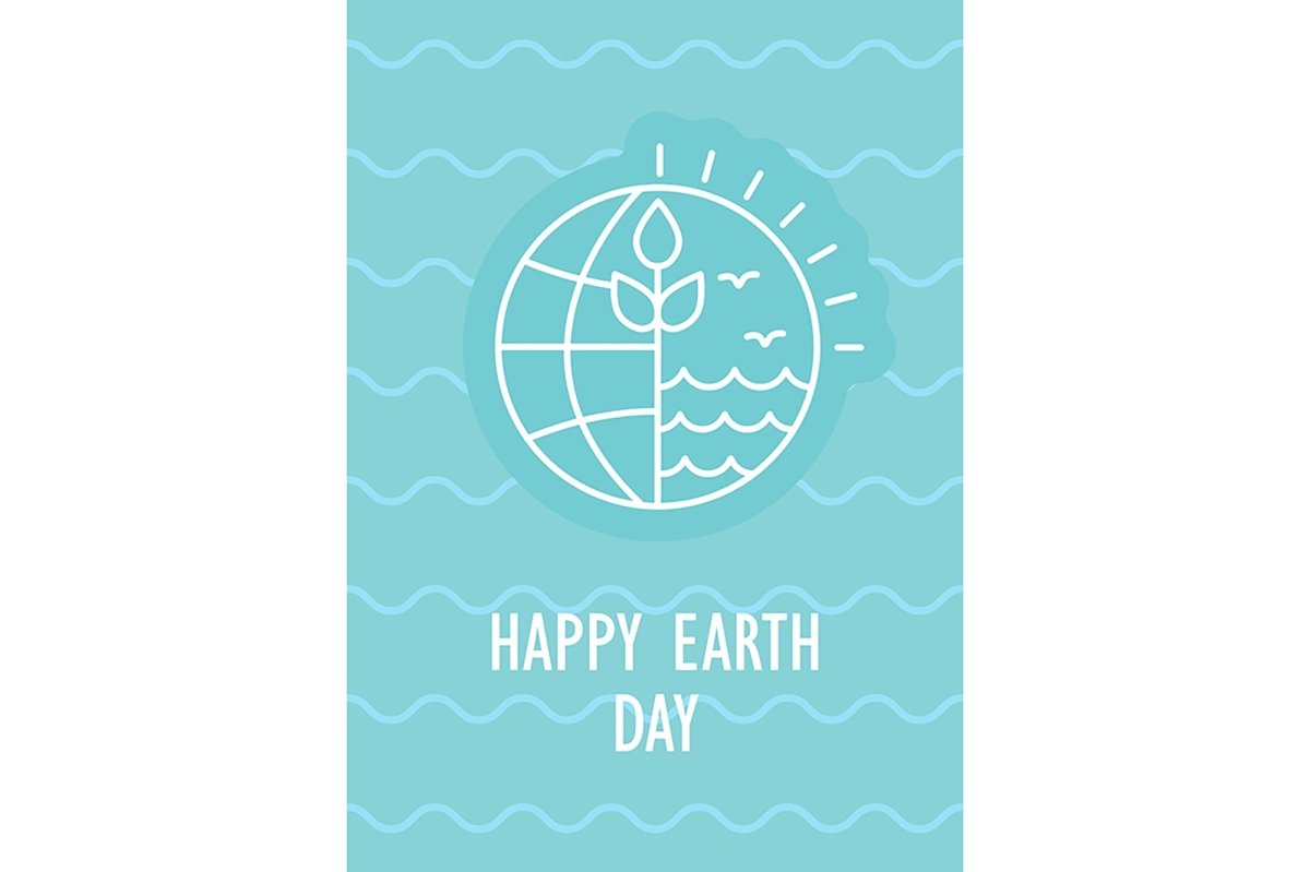 Happy Earth day postcard with linear glyph icon set