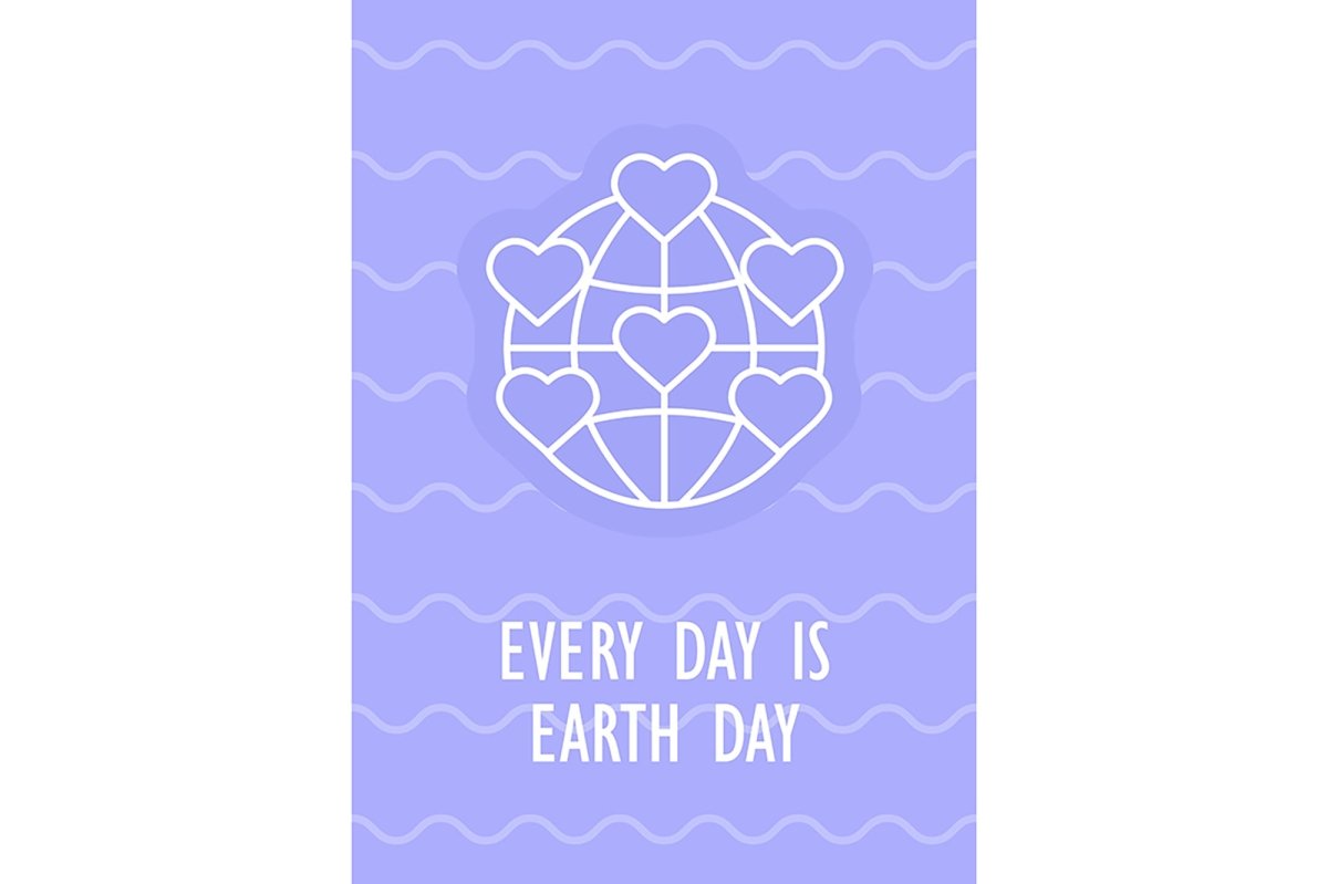 Happy Earth day postcard with linear glyph icon set