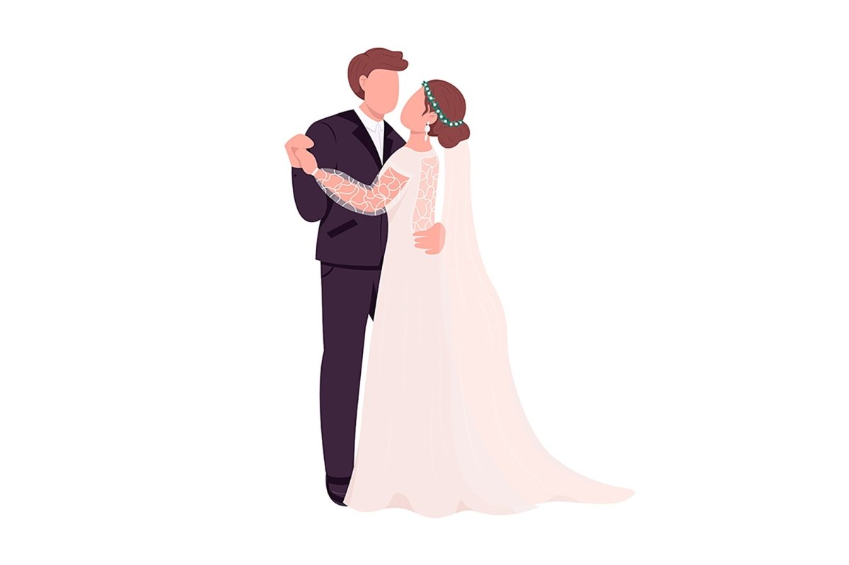 Happy newlyweds couples vector character set