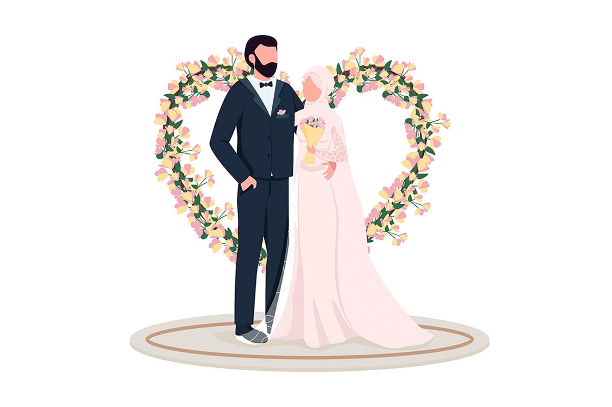Happy newlyweds couples vector character set