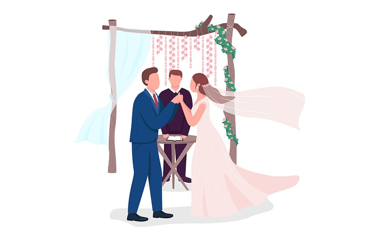 Happy newlyweds couples vector character set