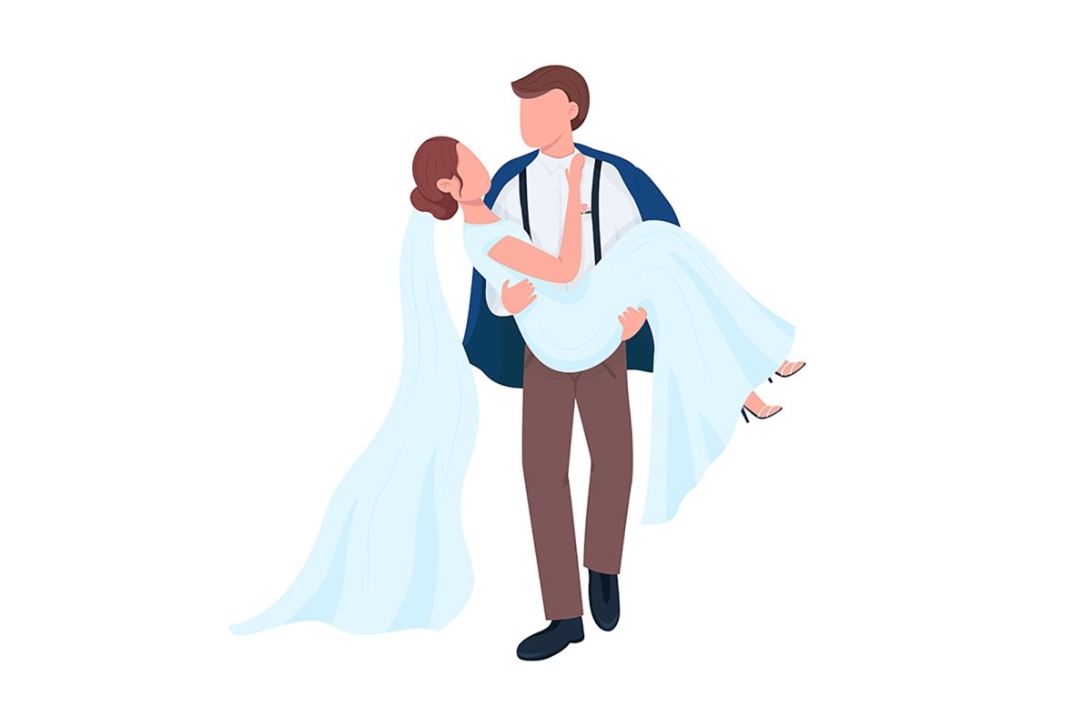 Happy newlyweds couples vector character set