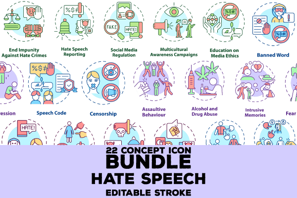 Hate speech concept icons bundle