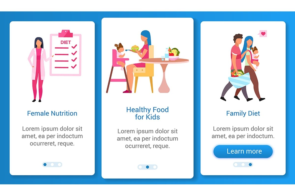 Healthy family onboarding mobile app screen vector template