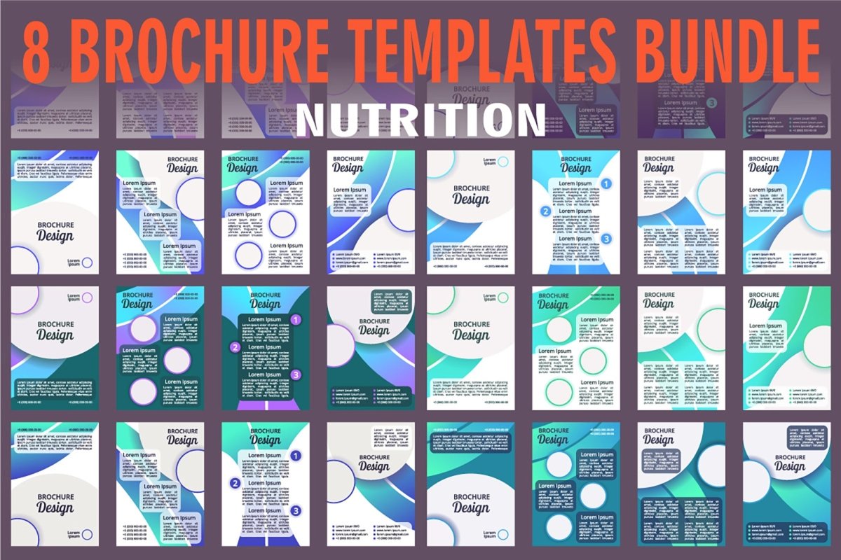 Healthy nutrition brochure layout design bundle