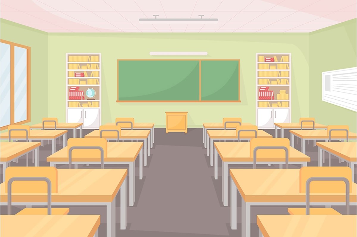 High school flat color vector illustration set