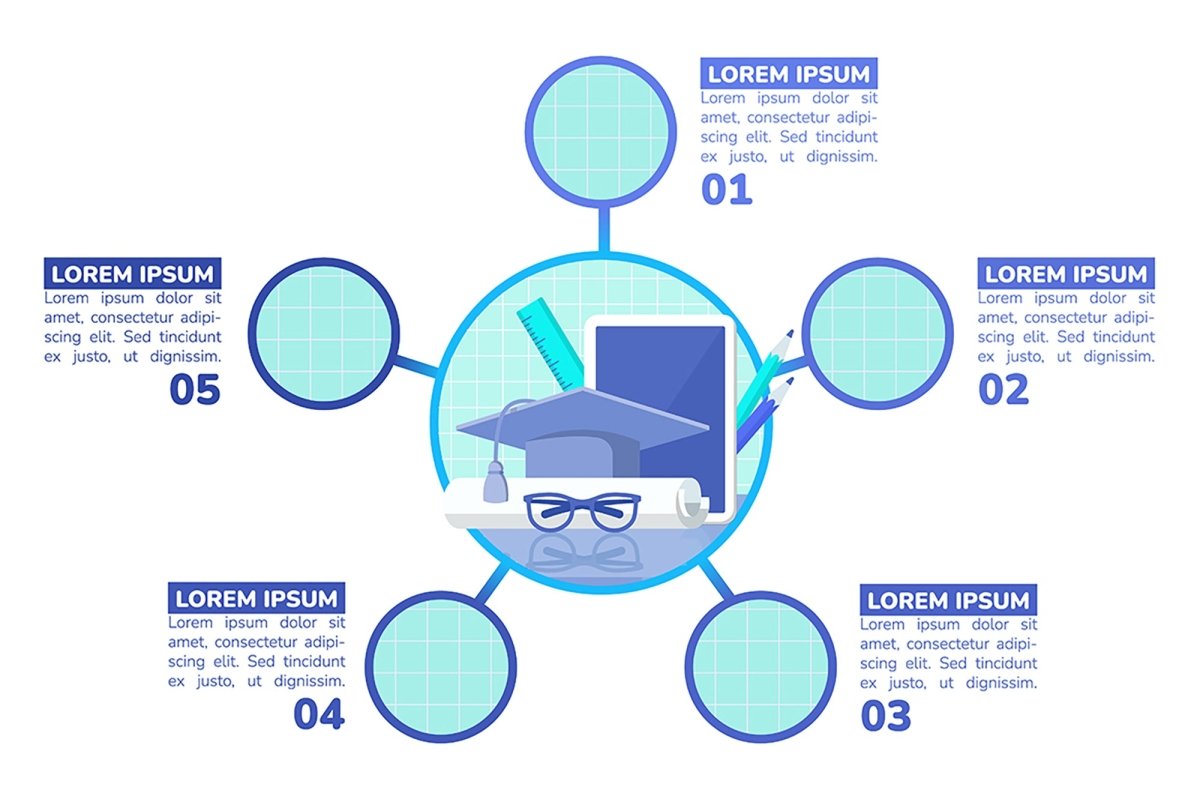 Higher education degree blue infographic chart design templates