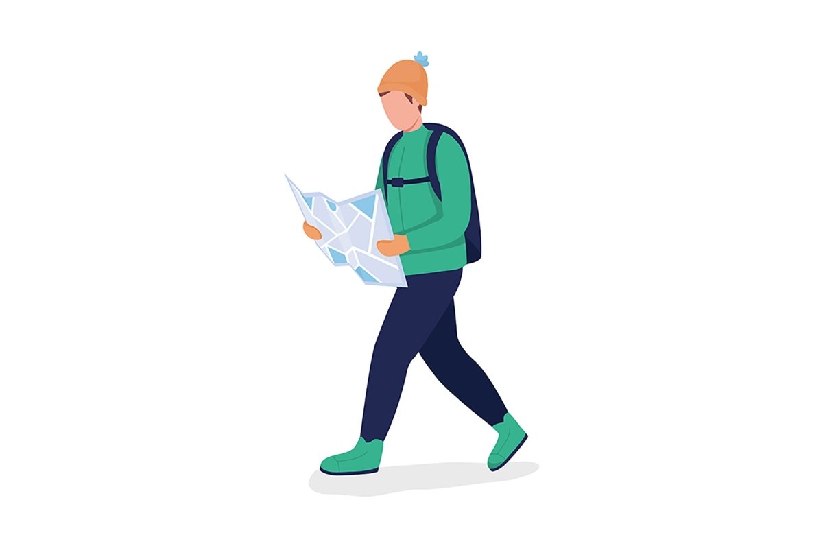 Hiking person color vector character set