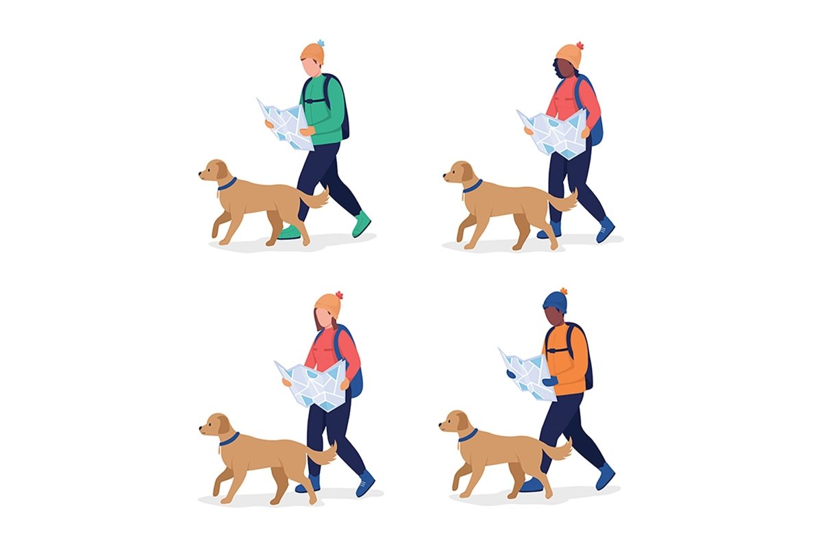 Hiking person color vector character set