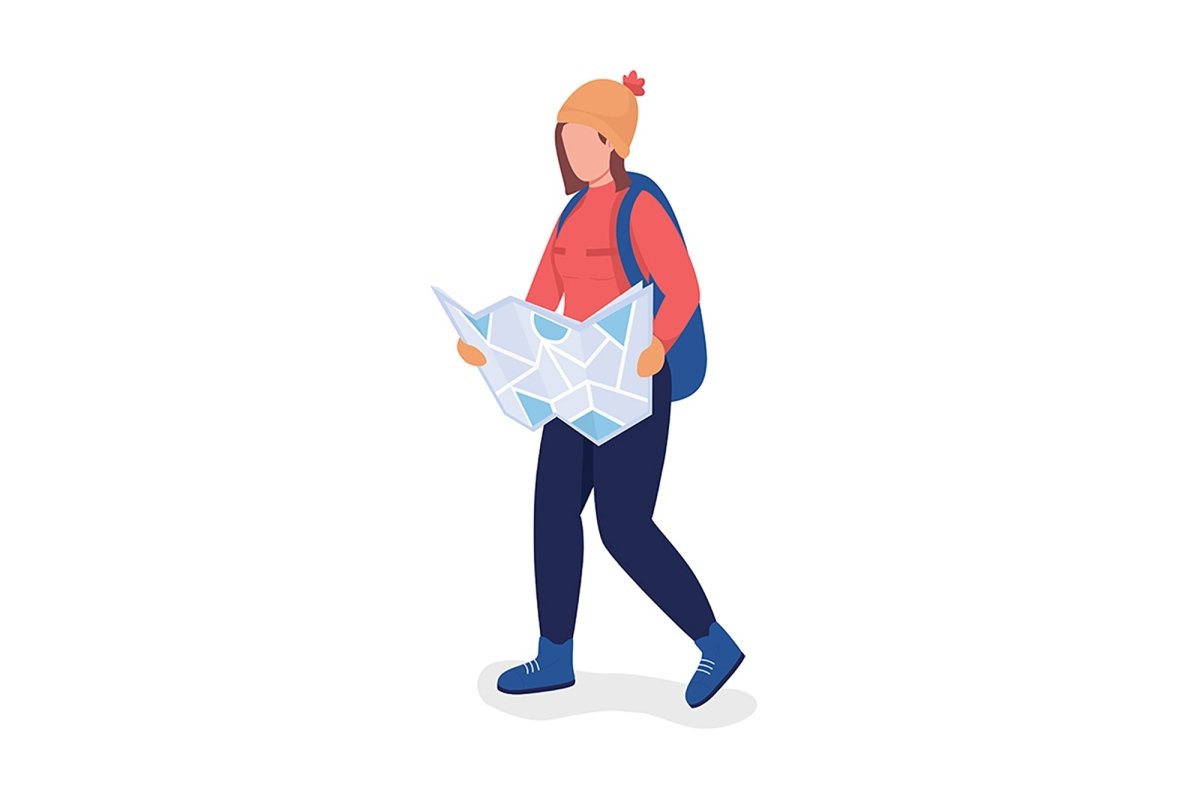 Hiking person color vector character set
