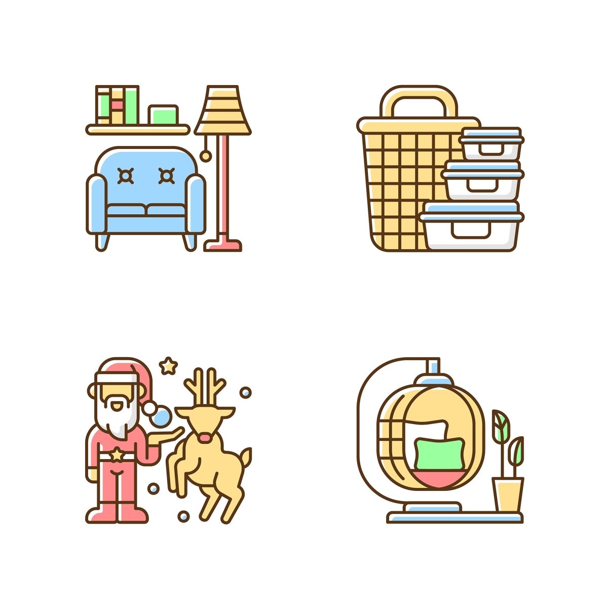 Home and living RGB color icons set