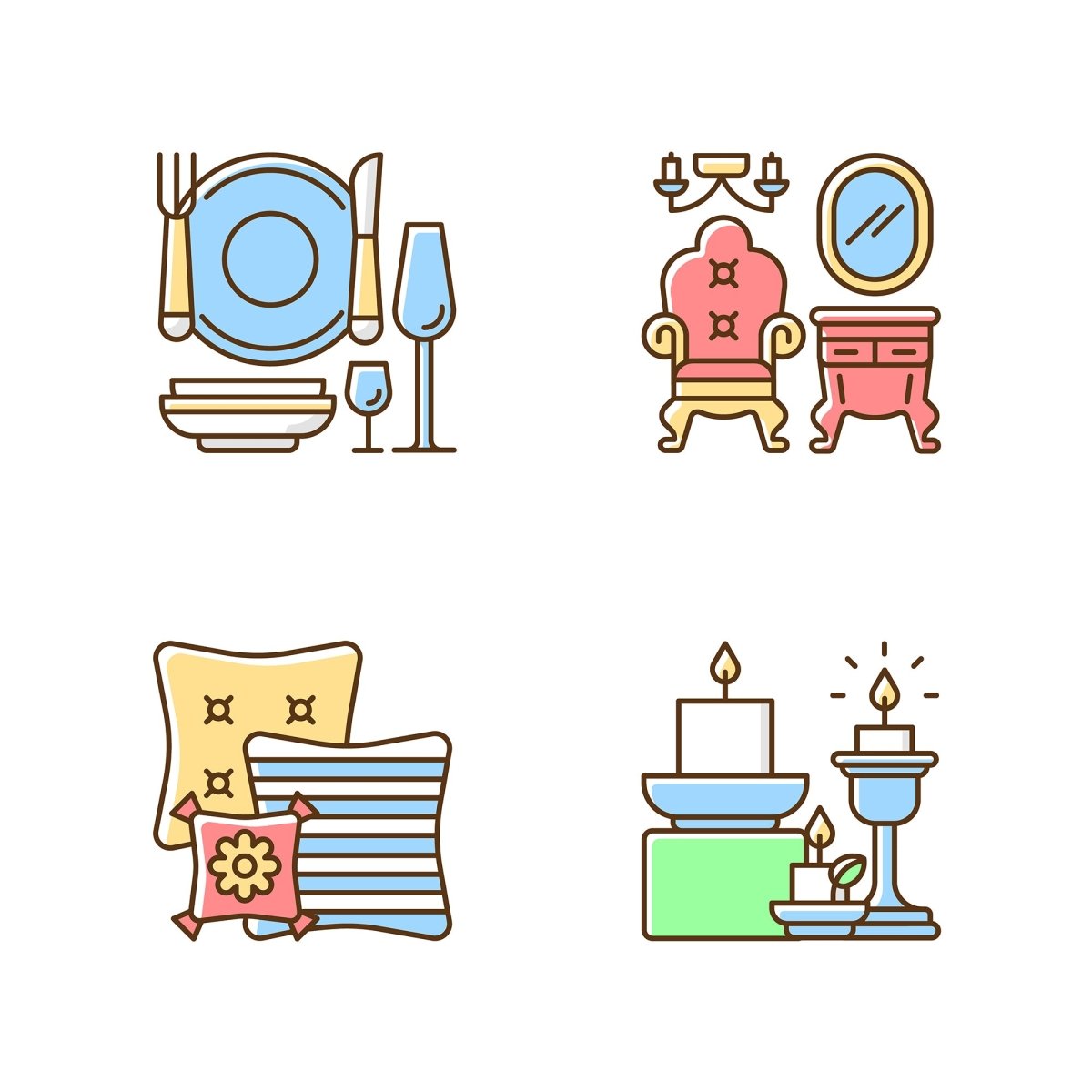 Home and living RGB color icons set