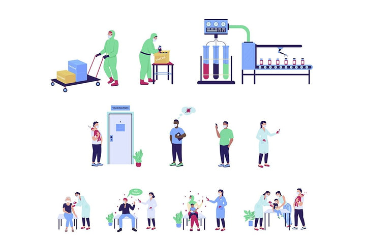Hospital patients and workers flat color vector faceless character set