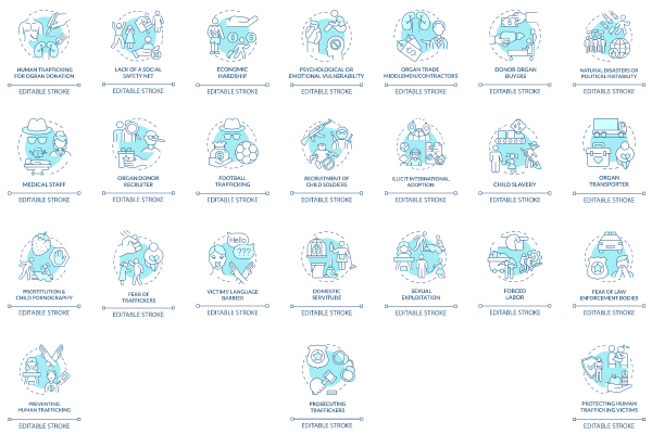 Human trade blue concept icons set