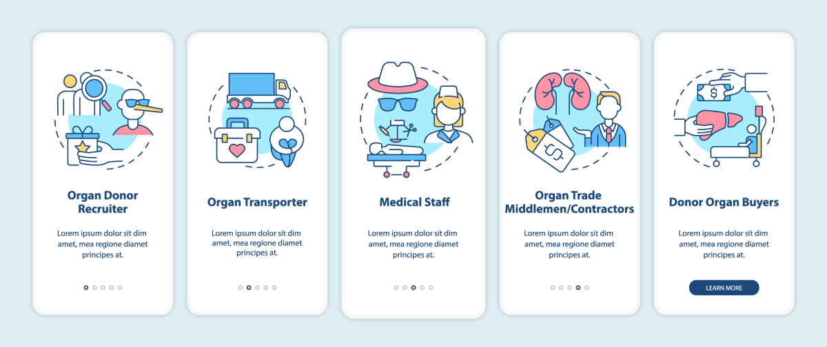 Human trafficking related onboarding mobile app page screen bundle