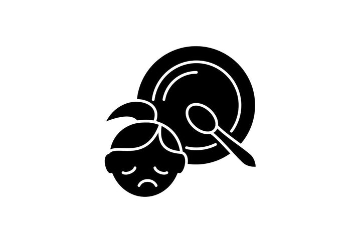 Hunger and food security black glyph icons set on white space