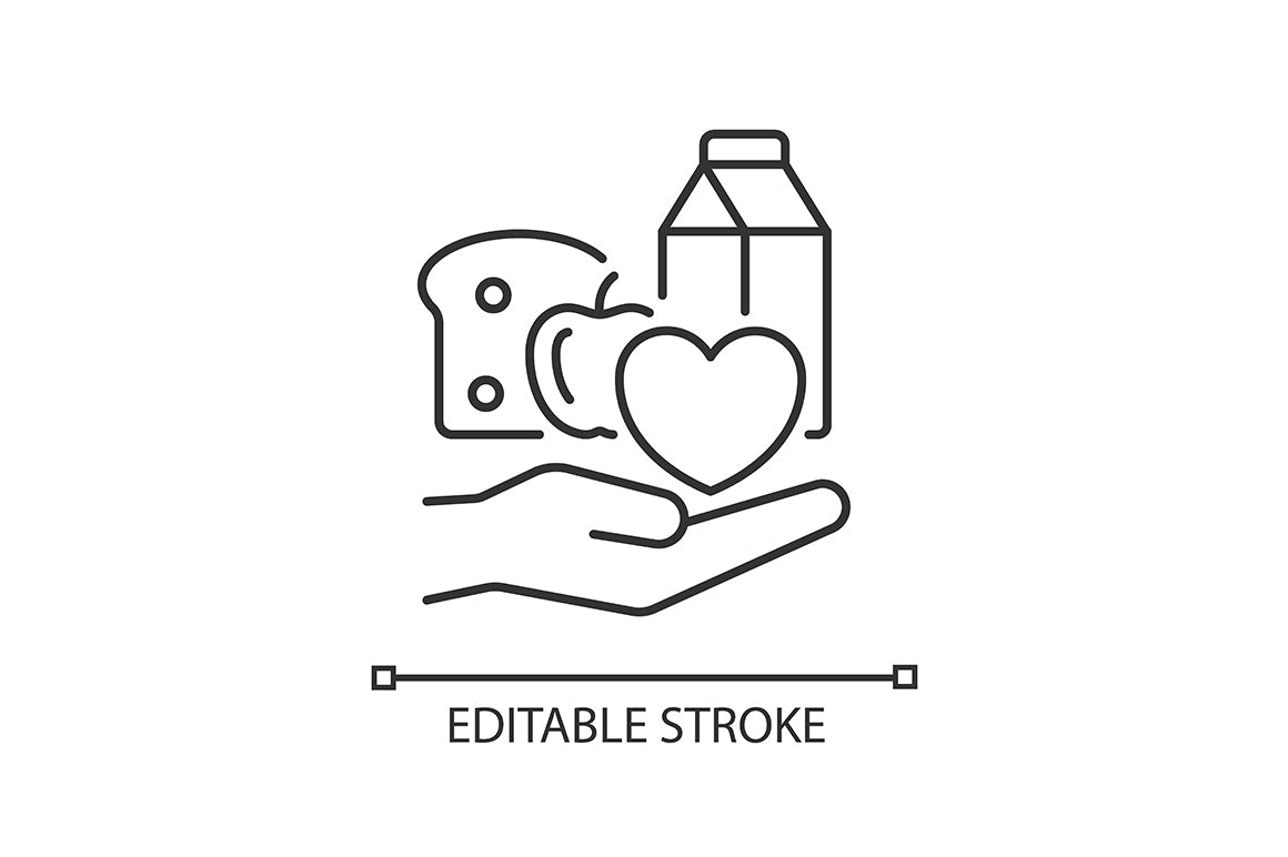 Hunger and food security linear icons set for dark and light mode