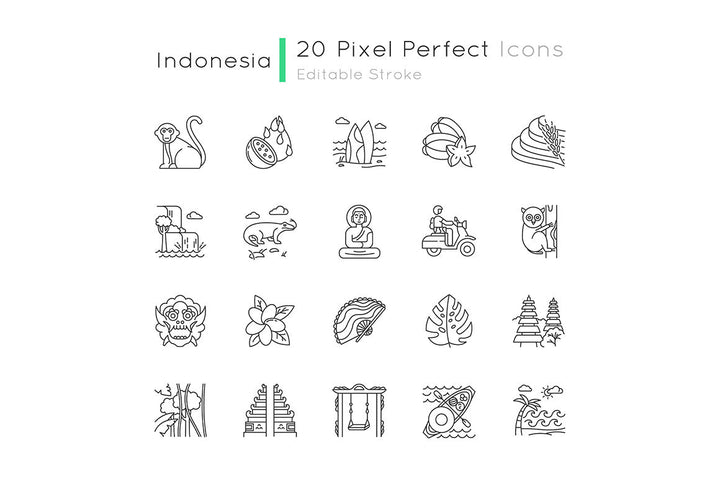Indonesia linear icons set