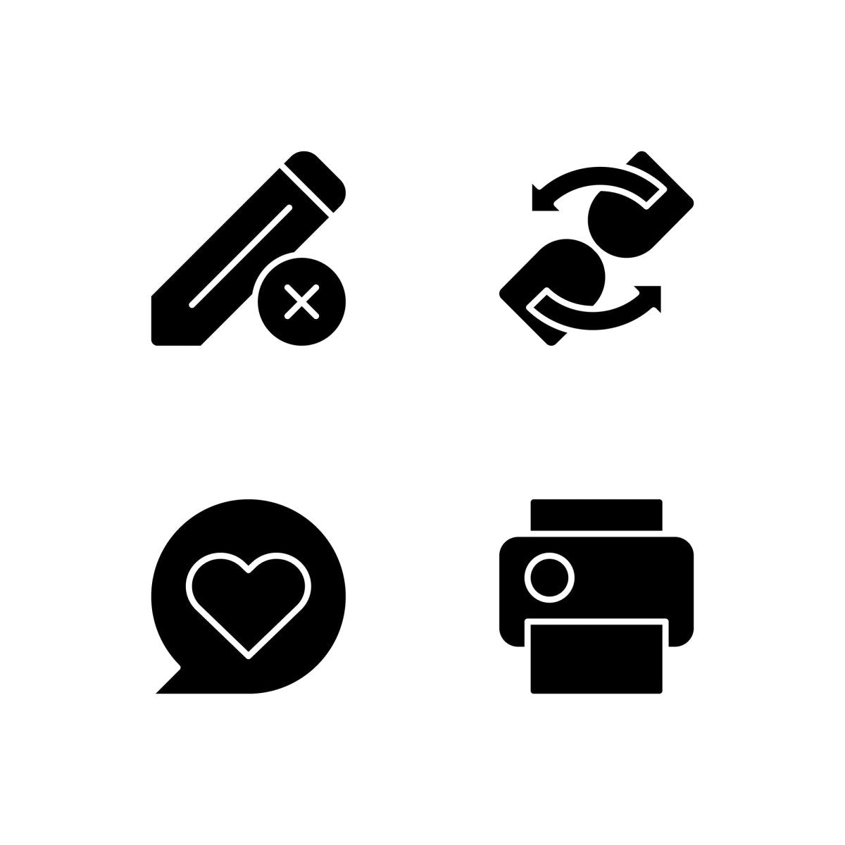 Interface black glyph icons set on white space