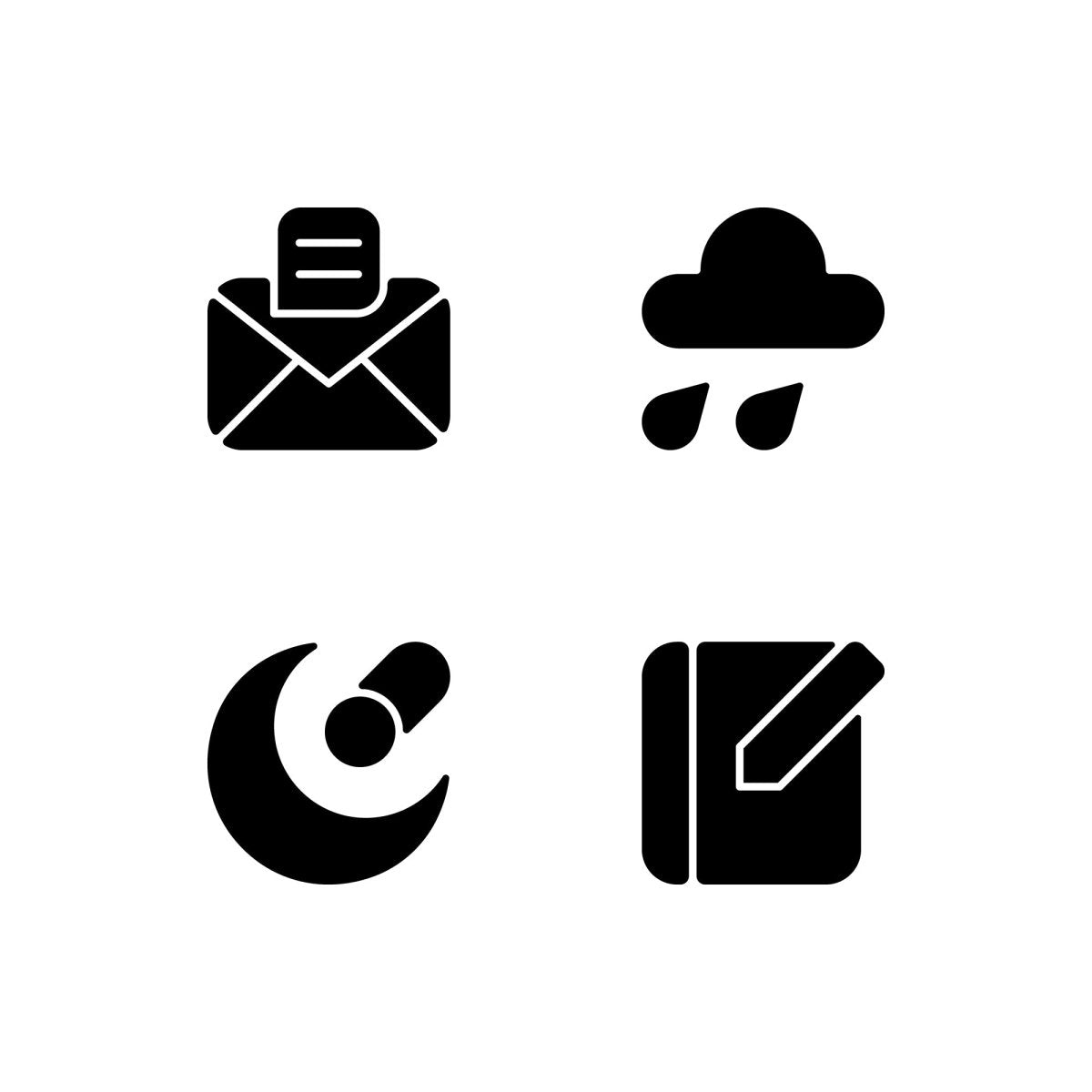 Interface black glyph icons set on white space