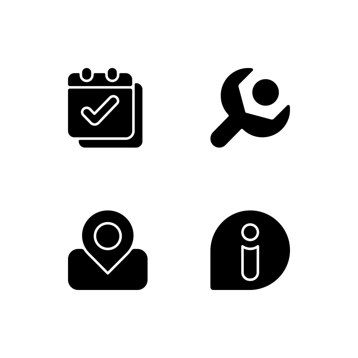 Interface black glyph icons set on white space