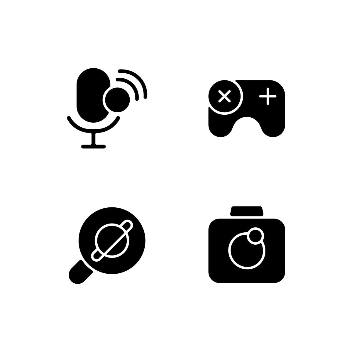 Interface black glyph icons set on white space