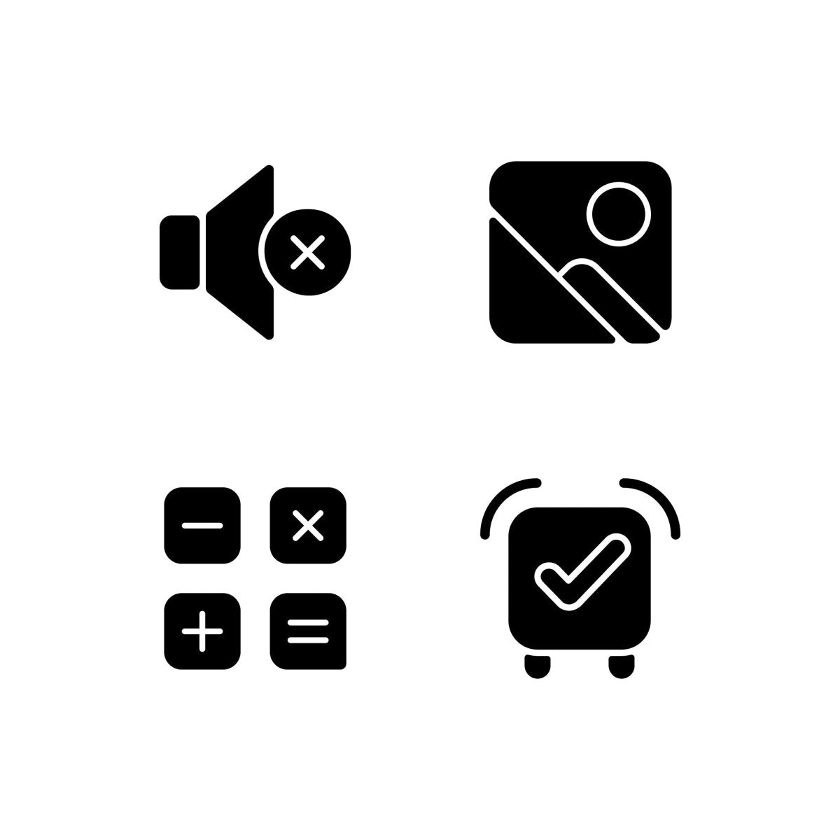 Interface black glyph icons set on white space