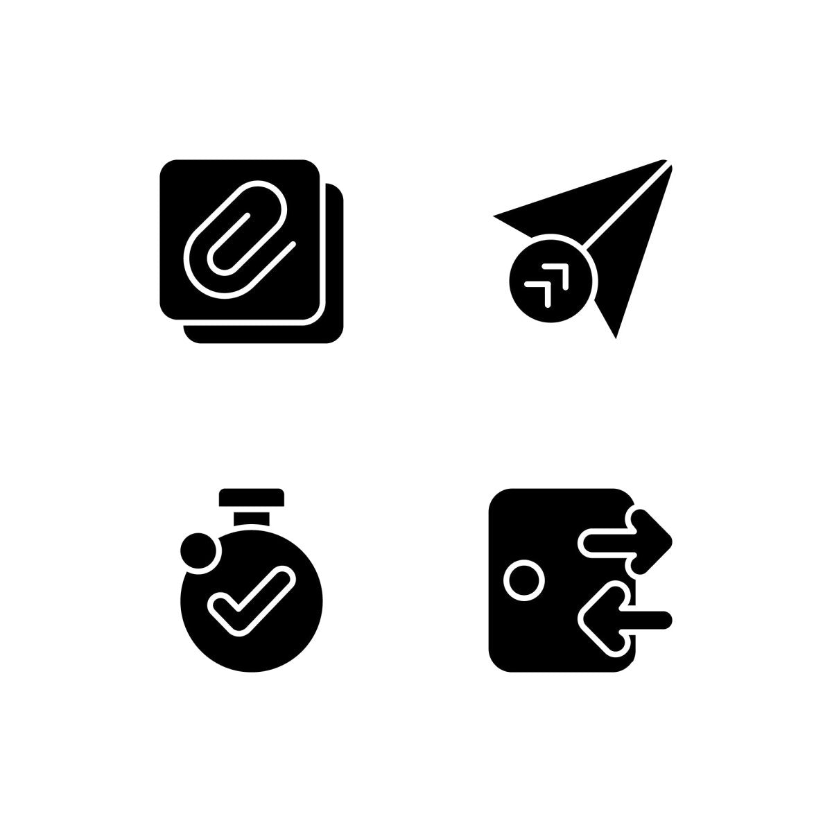 Interface black glyph icons set on white space