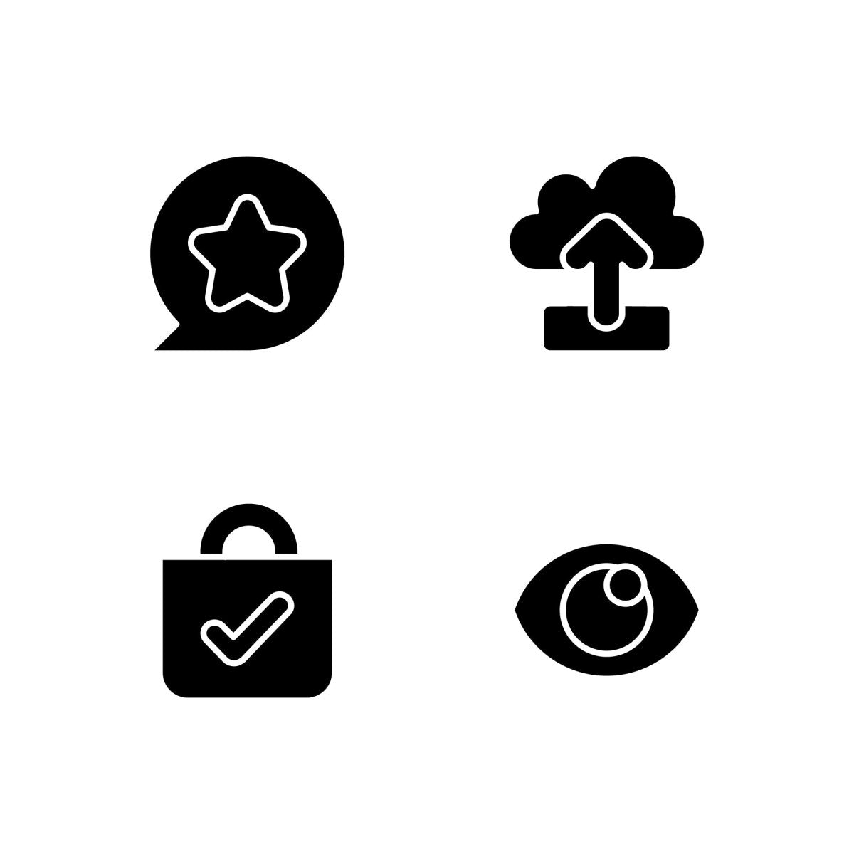 Interface black glyph icons set on white space