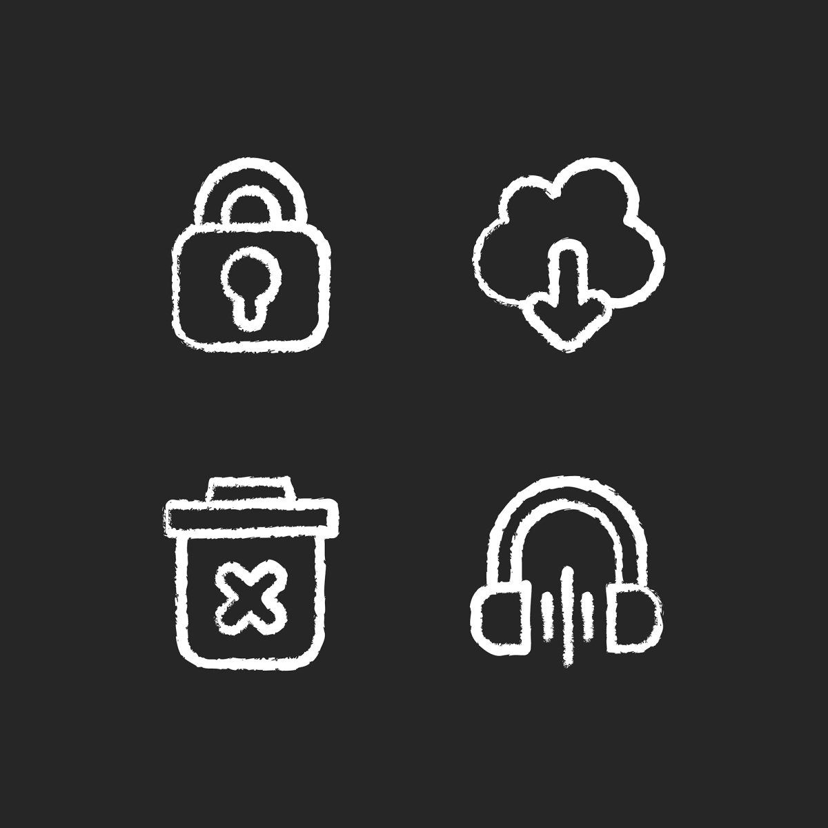 Interface chalk white icons set on black background