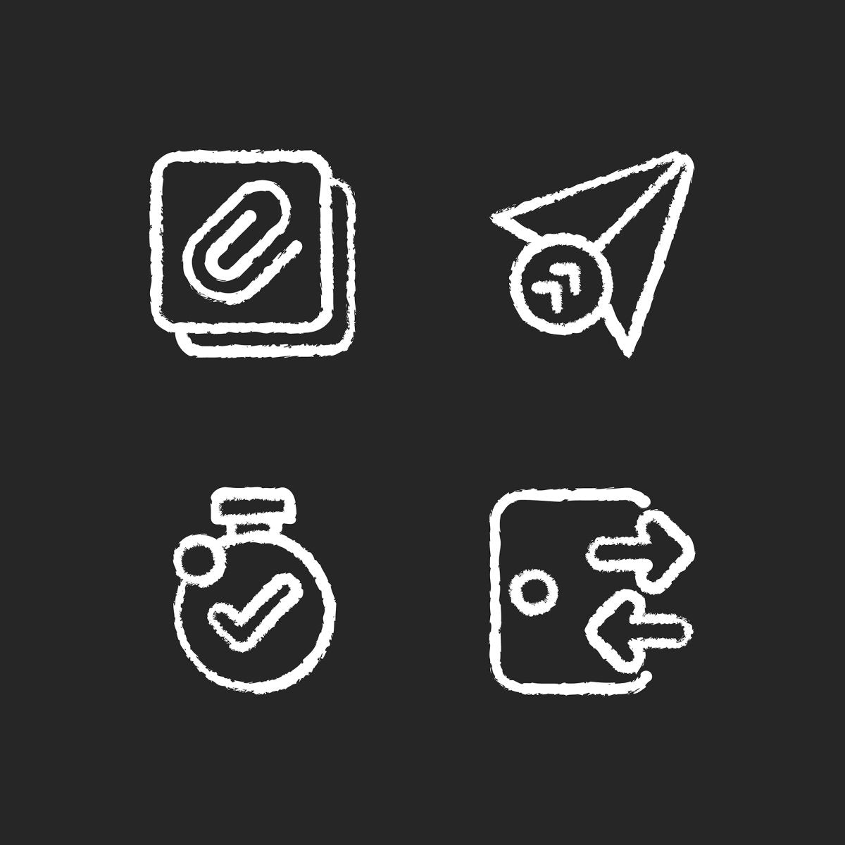 Interface chalk white icons set on black background