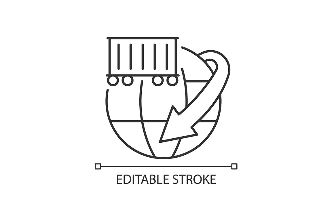 International logistics business linear icons set