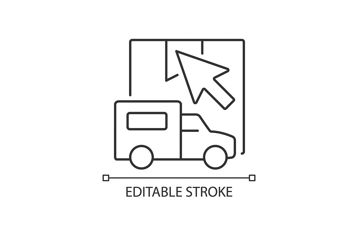International logistics business linear icons set