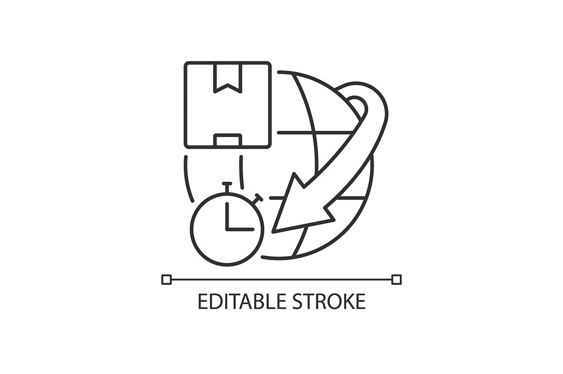 International logistics business linear icons set