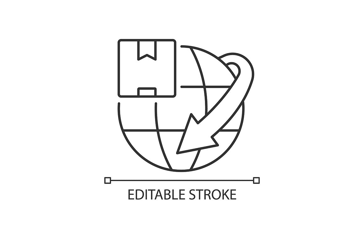 International logistics business linear icons set