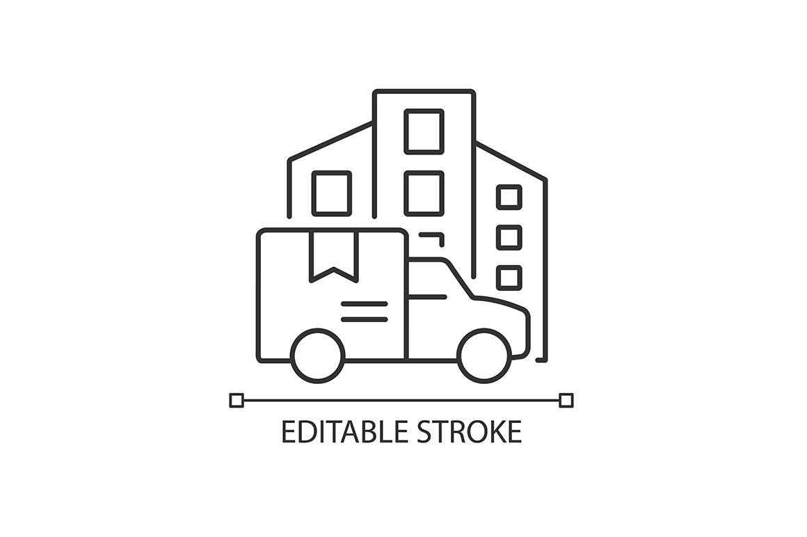 International logistics business linear icons set