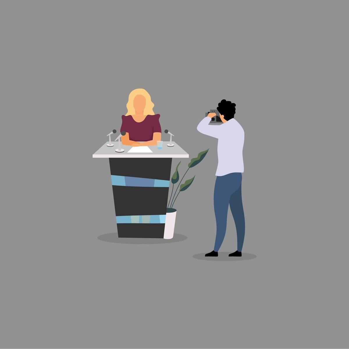 Journalist interviewing flat illustration set