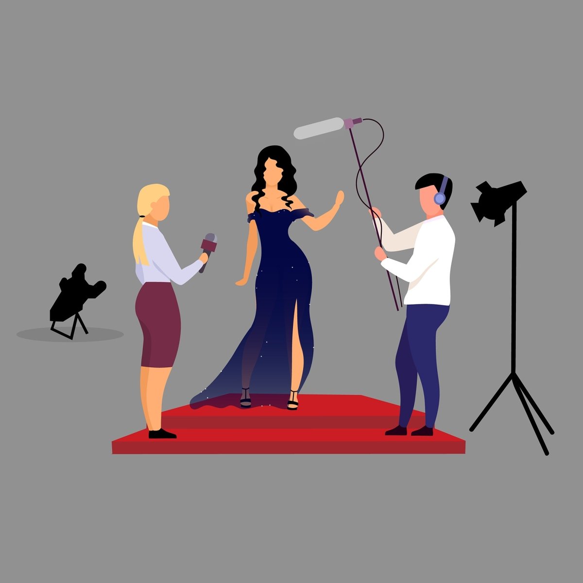 Journalist interviewing flat illustration set