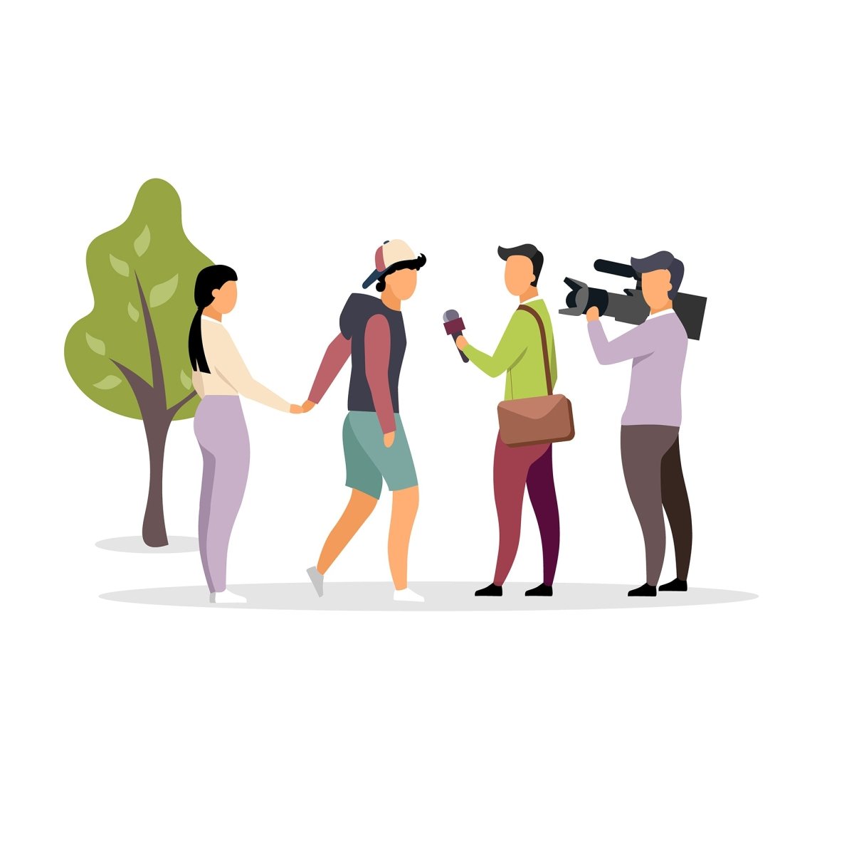 Journalist interviewing flat vector illustration set