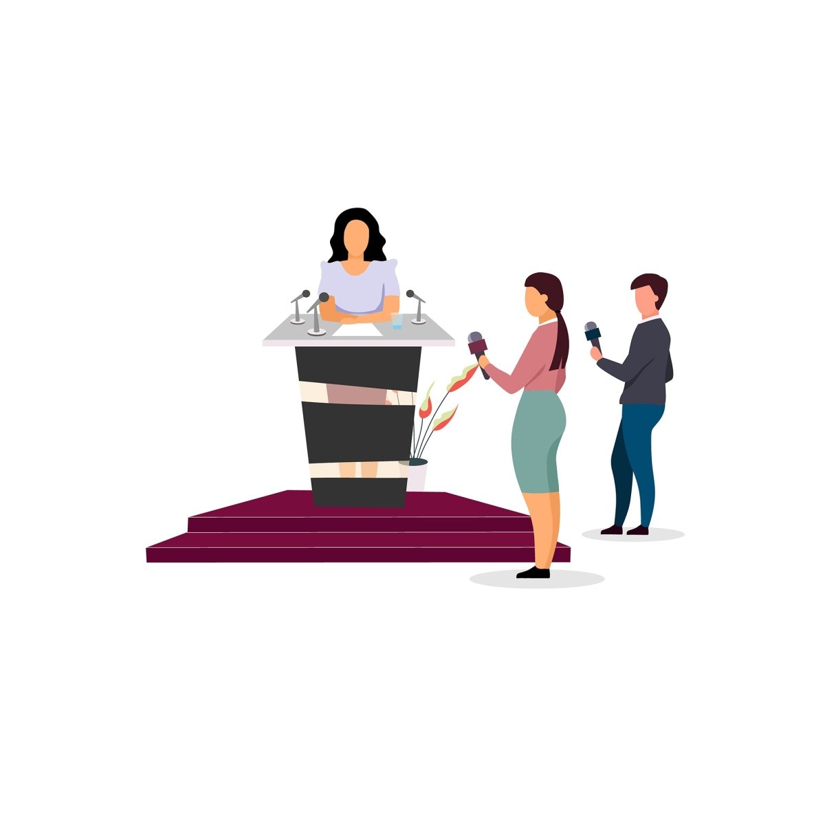 Journalist interviewing flat vector illustration set