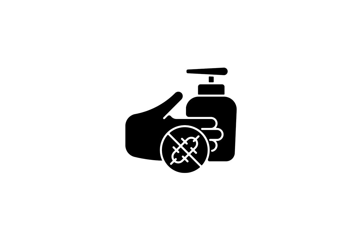 Keeping hands clean black glyph icons set on white space