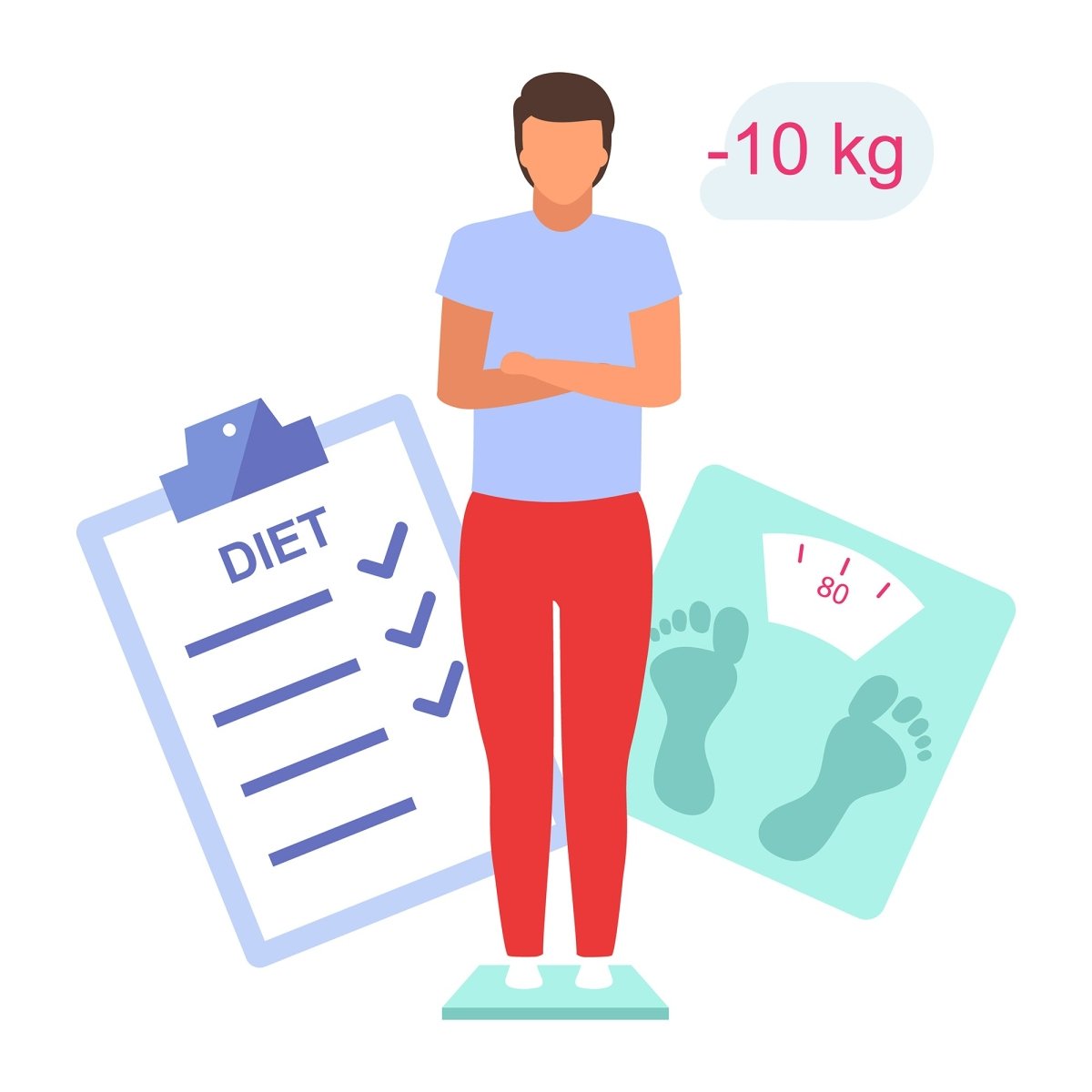 Male obesity problem flat vector illustrations set