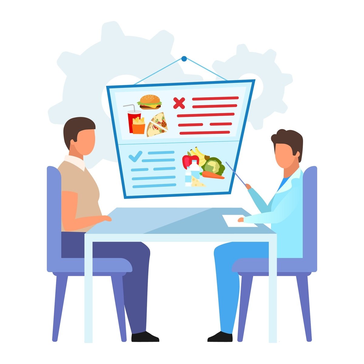 Male obesity problem flat vector illustrations set