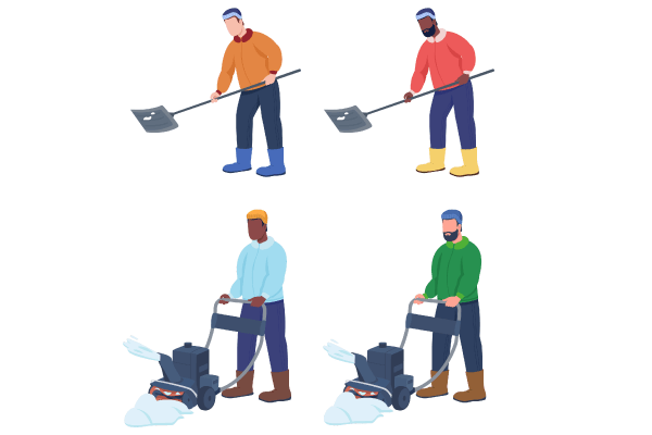 Man Cleaning Snow Characters Set