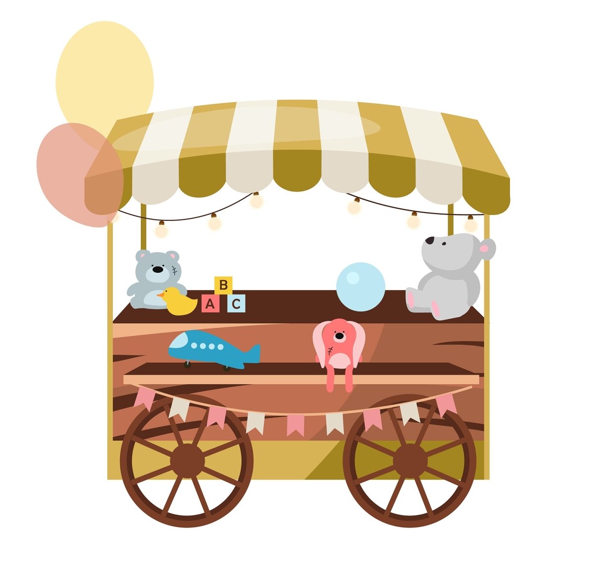 Market stalls flat vector illustrations set