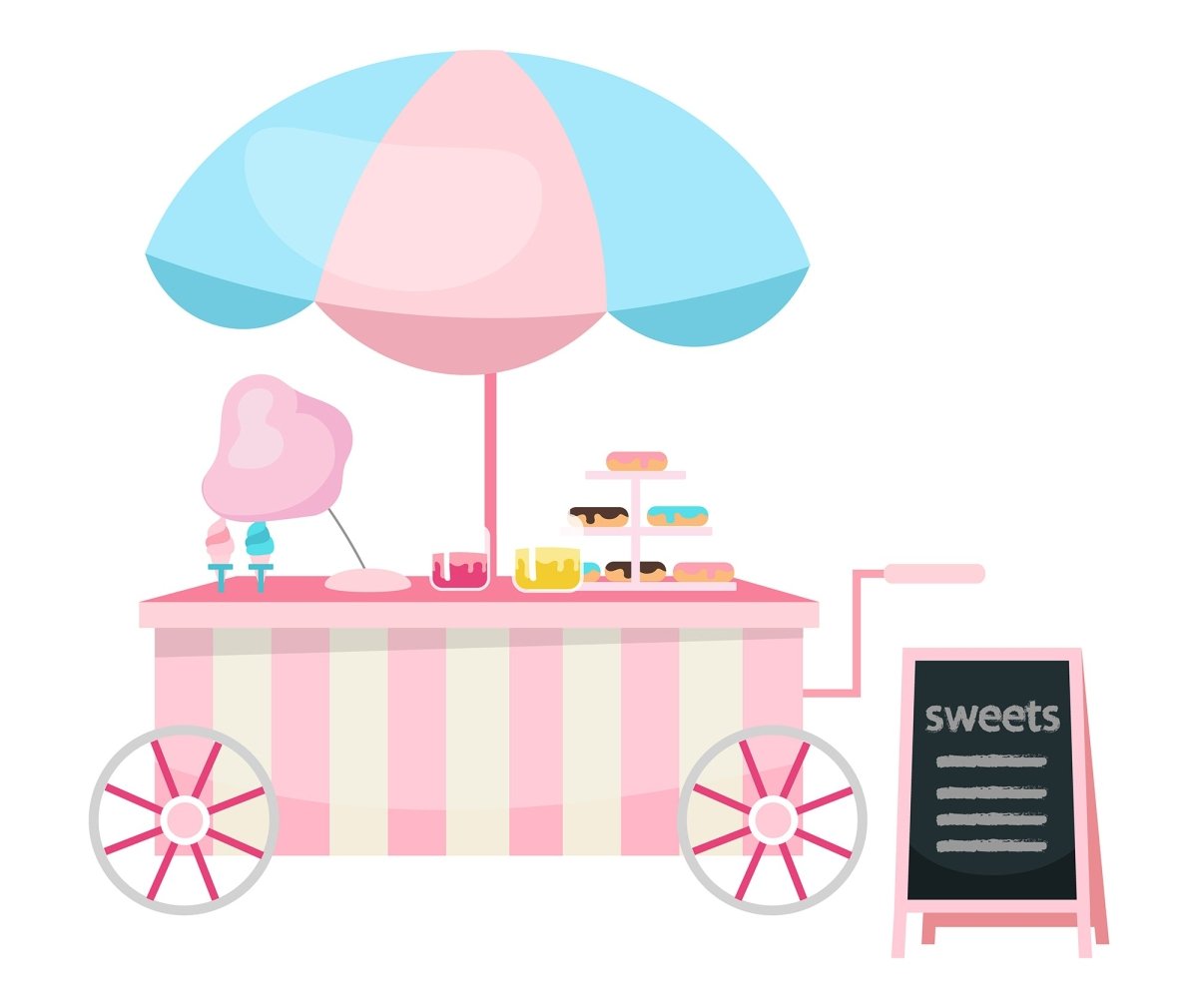 Market stalls flat vector illustrations set