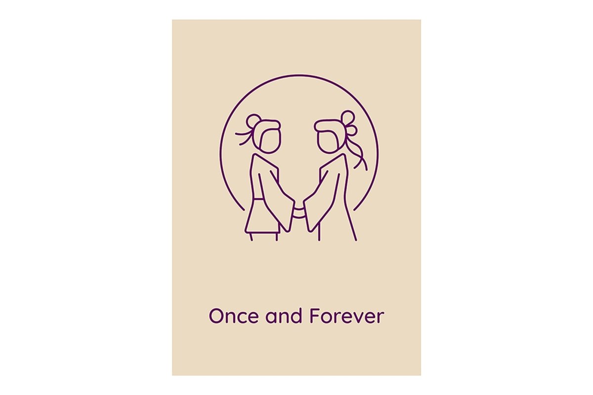 Married life beginning postcards with linear glyph icon set