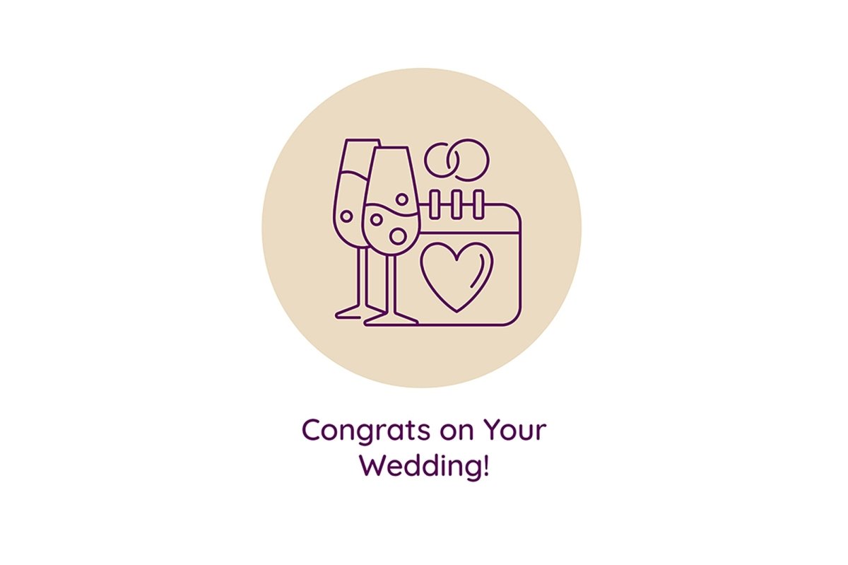 Married life beginning postcards with linear glyph icon set