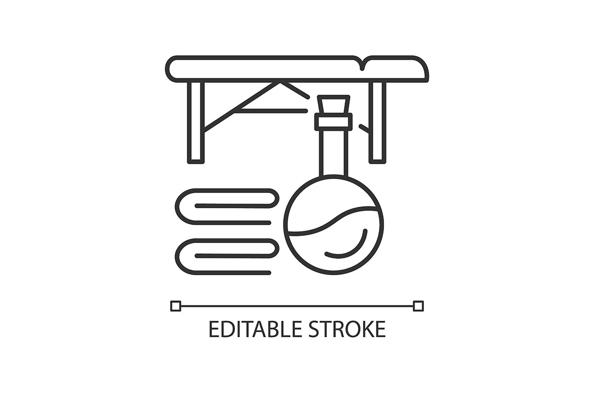 Massage tools and equipment linear icons set for dark and light mode